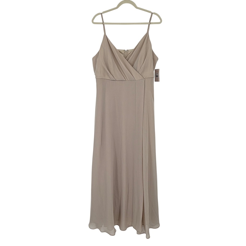 Birdy Grey Kaia Chiffon Dress Neutral Champagne 1X Bridesmaid Maxi‎ NWT